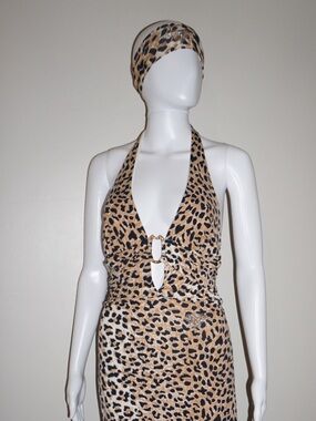 CRYSTAL Y2K LEOPARD HALTER DRESS + HEADBAND SET BY VDP